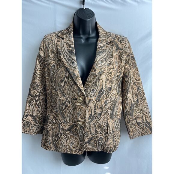 Vintage Express Design Studio Paisley Print Brown Blazer Jacket Career Office 8 - Picture 1 of 10